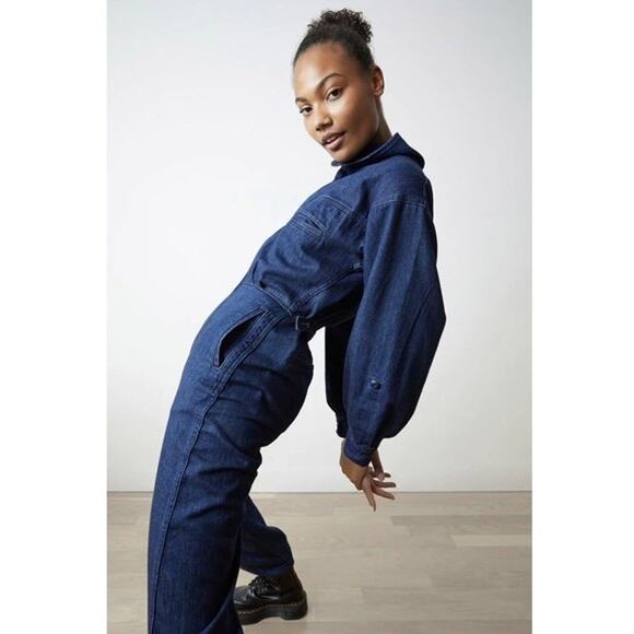 The Only Jane Boiler Suit Blue Jump Two Denim Long Sleeve High Neck Jumpsuit 6 - Picture 1 of 13